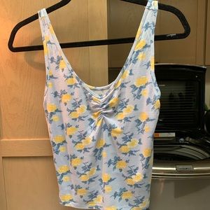 Blue and yellow floral tank top.